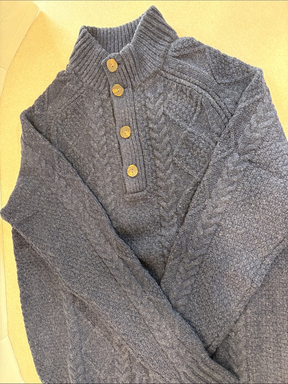 Brooks Brothers Navy Blue Cable-Knit Zip Mock Neck Sweater